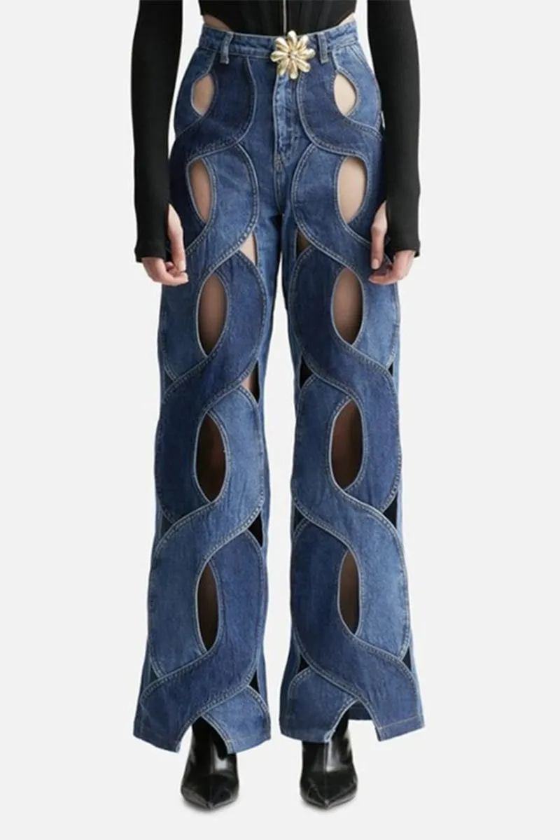 PH0216 Bootcut Denim Cutout Jeans