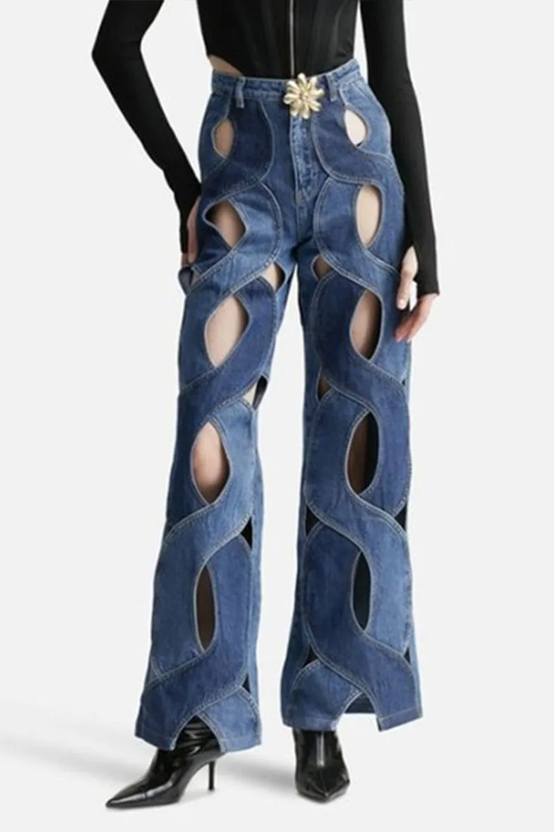 PH0216 Bootcut Denim Cutout Jeans