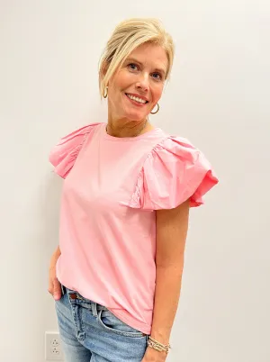Pink Poplin Slv Top