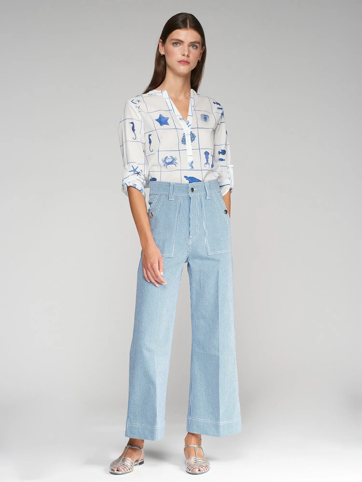 PINSTRIPE LIGHT BLUE DENIM PANTS