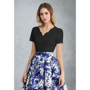 Plain Scallop Edge Neck Short Sleeve Top