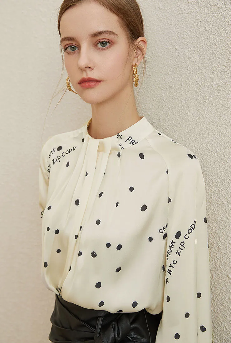 Polka Dot Stand Collar Satin Chiffon Shirt