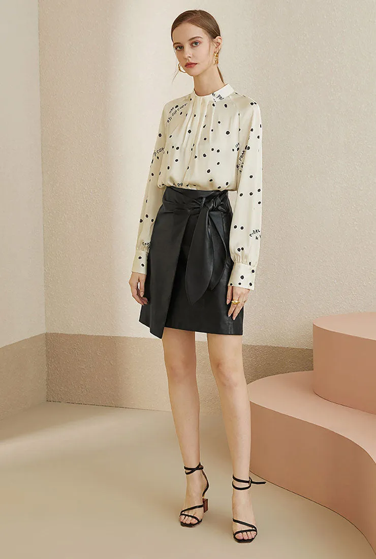 Polka Dot Stand Collar Satin Chiffon Shirt