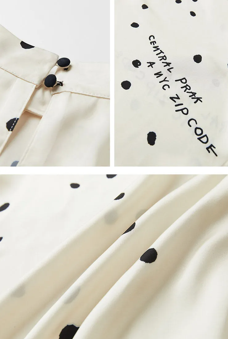 Polka Dot Stand Collar Satin Chiffon Shirt