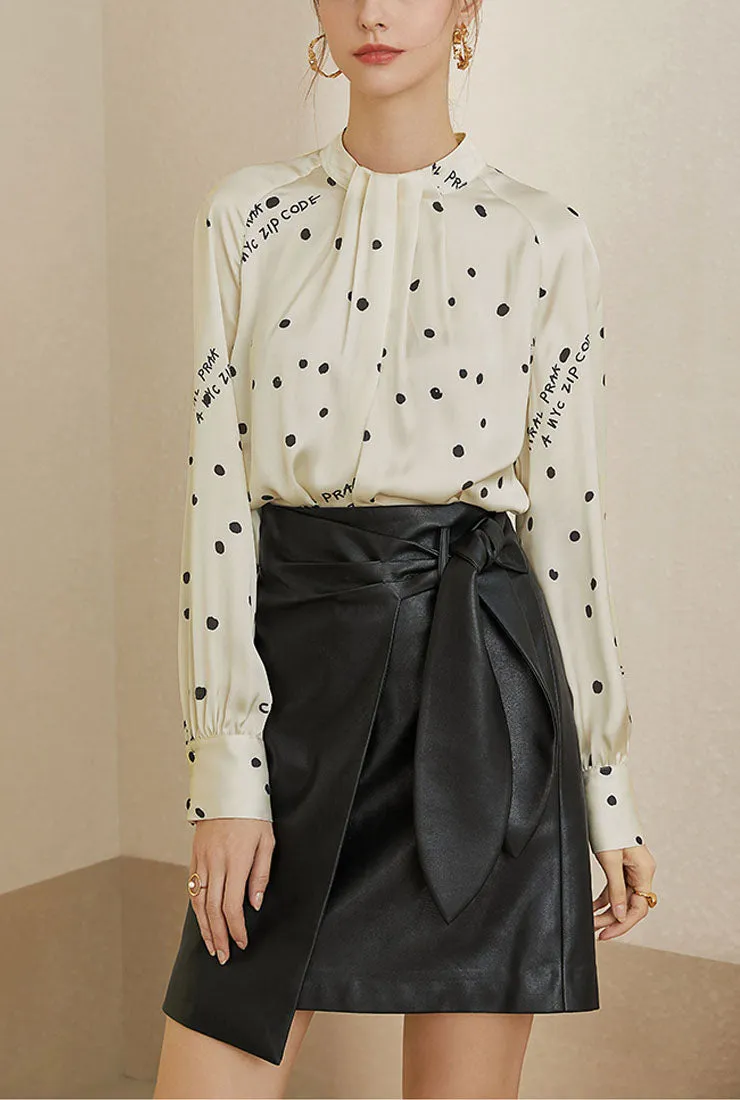 Polka Dot Stand Collar Satin Chiffon Shirt