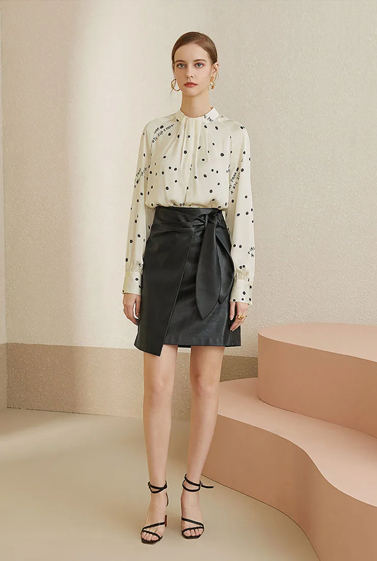 Polka Dot Stand Collar Satin Chiffon Shirt