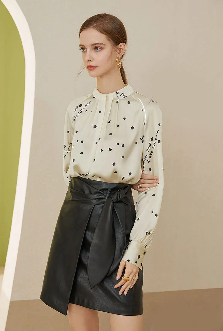 Polka Dot Stand Collar Satin Chiffon Shirt
