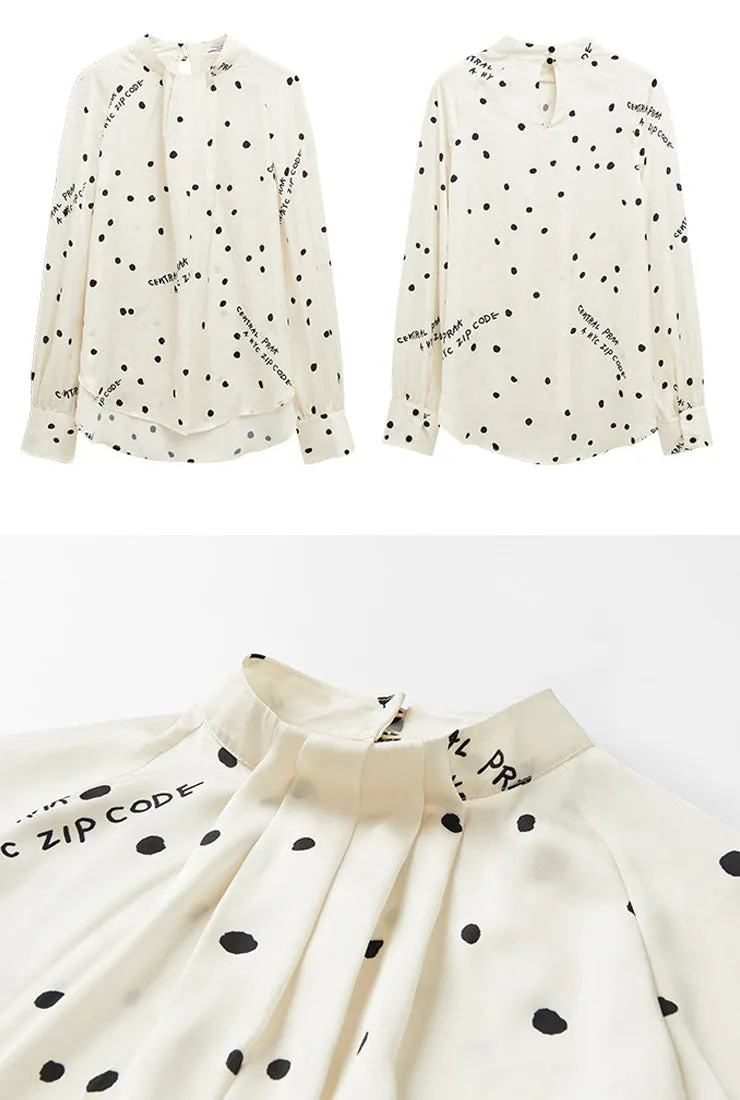 Polka Dot Stand Collar Satin Chiffon Shirt