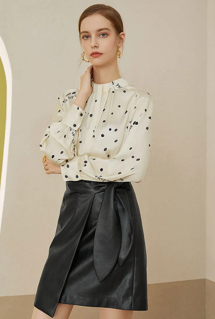 Polka Dot Stand Collar Satin Chiffon Shirt