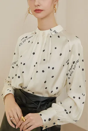 Polka Dot Stand Collar Satin Chiffon Shirt