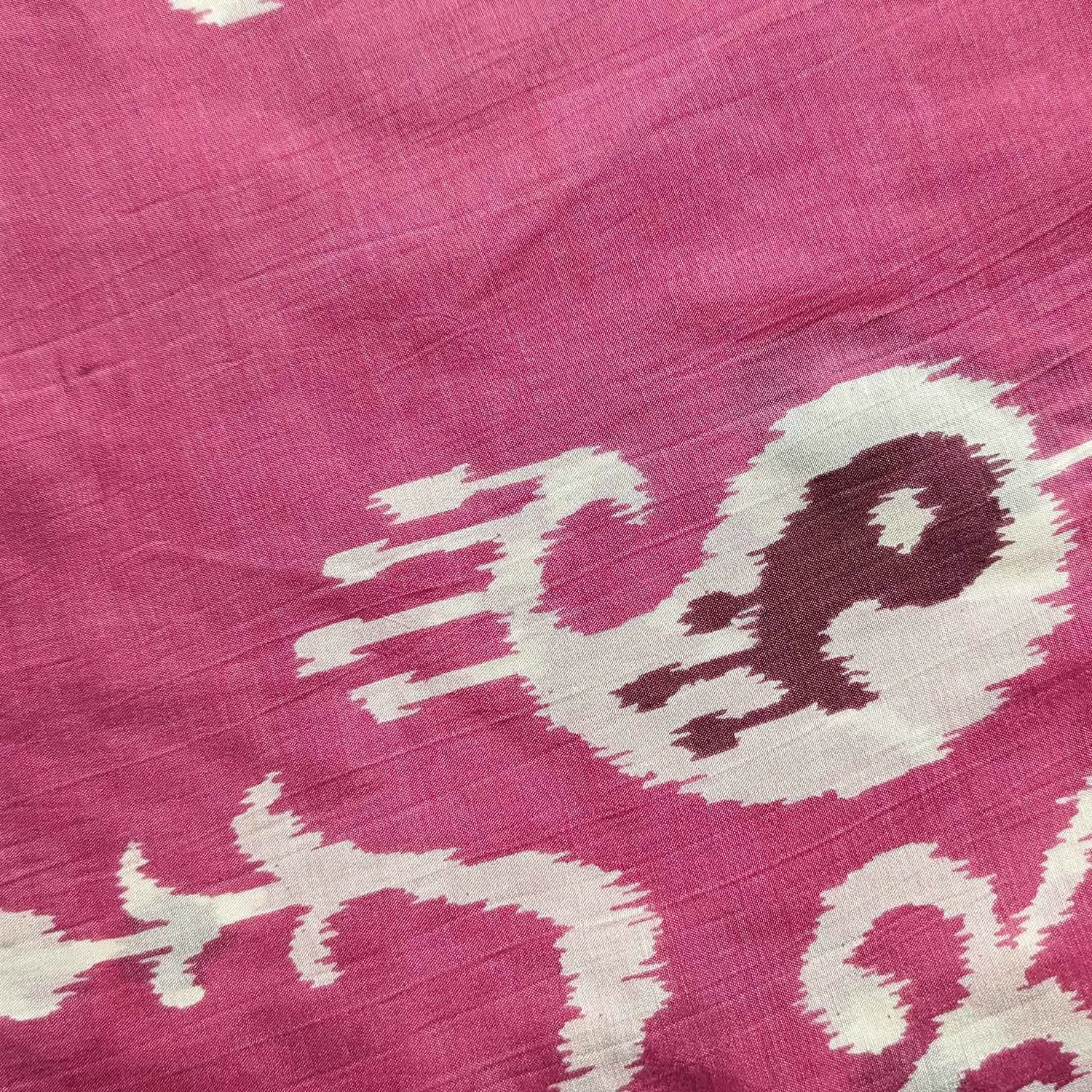 Precut of Pink Motifs Ikat Muslin Silk Fabric