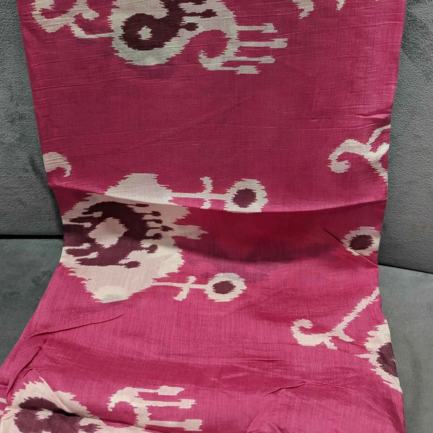 Precut of Pink Motifs Ikat Muslin Silk Fabric
