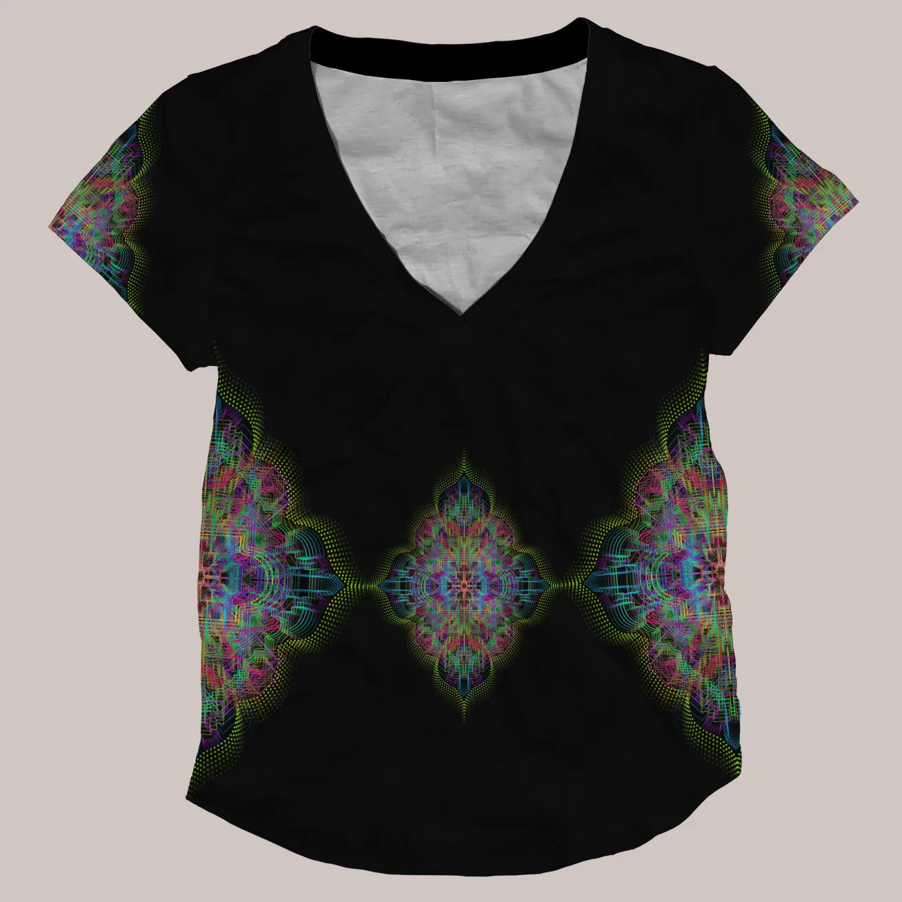 Psychedelic V-Neck Shirt (UV/RGB, Eco-Friendly, Womens) | TRANCE FUSION