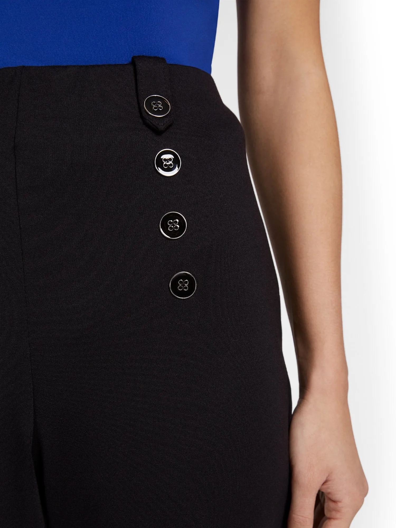 Pull-On Button-Front Wide-Leg Ponte Pant - Superflex