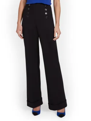 Pull-On Button-Front Wide-Leg Ponte Pant - Superflex