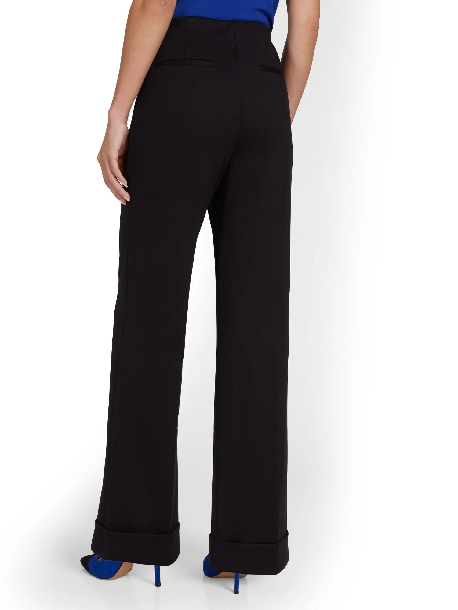 Pull-On Button-Front Wide-Leg Ponte Pant - Superflex