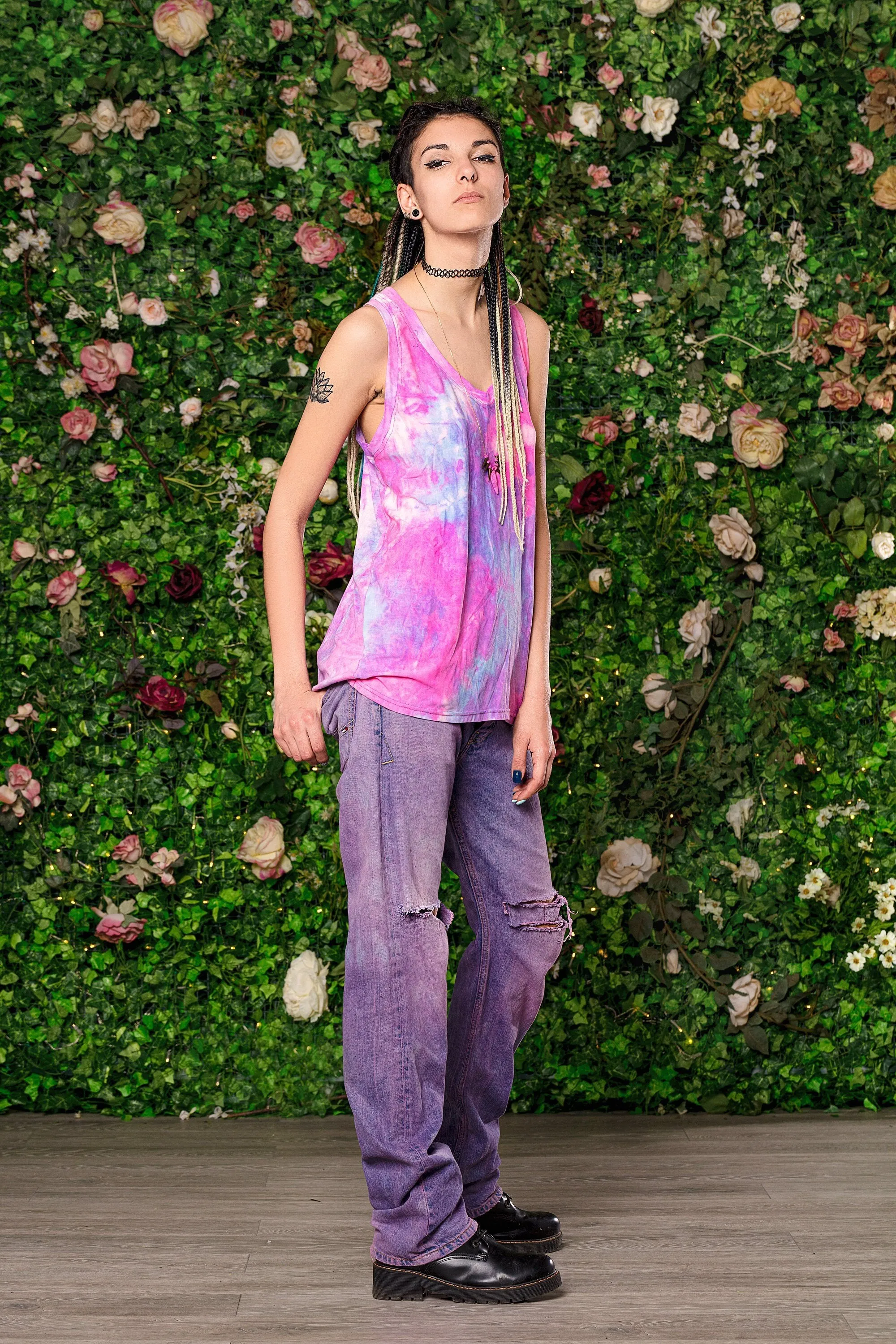Purple ripped boyfriend jeans |  Unisex size L