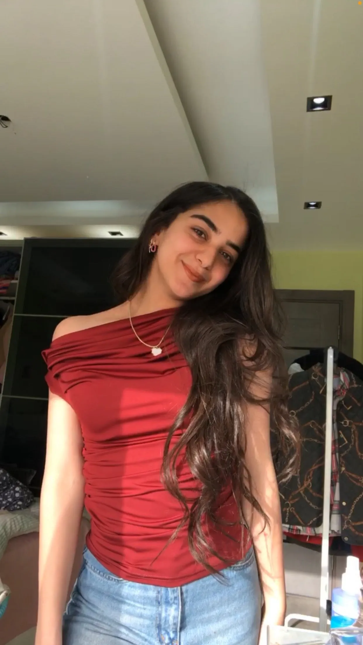 Red Shades One Shoulder Drappe Top