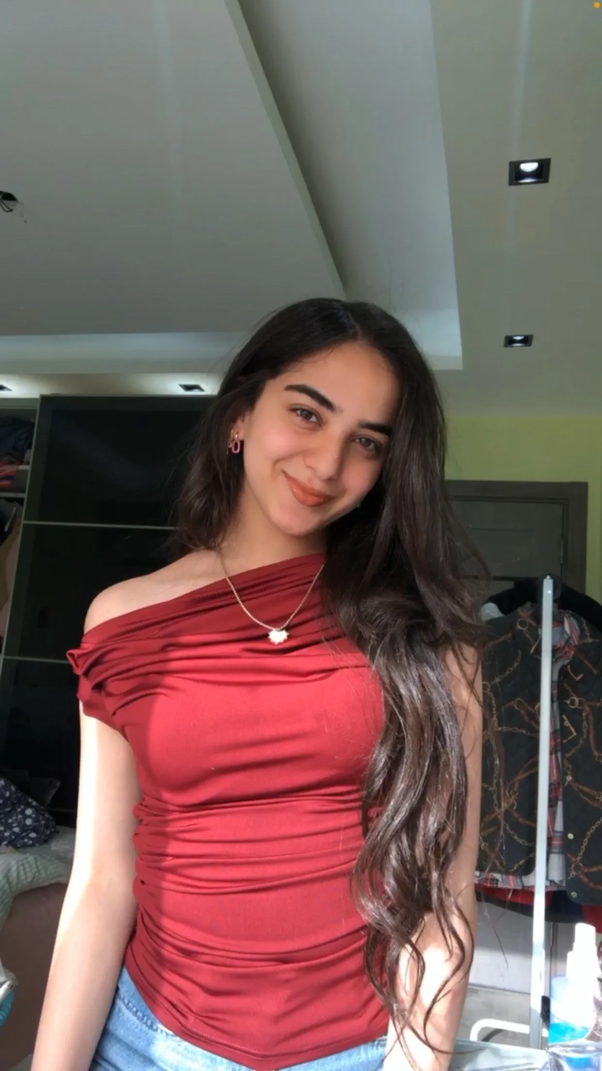 Red Shades One Shoulder Drappe Top