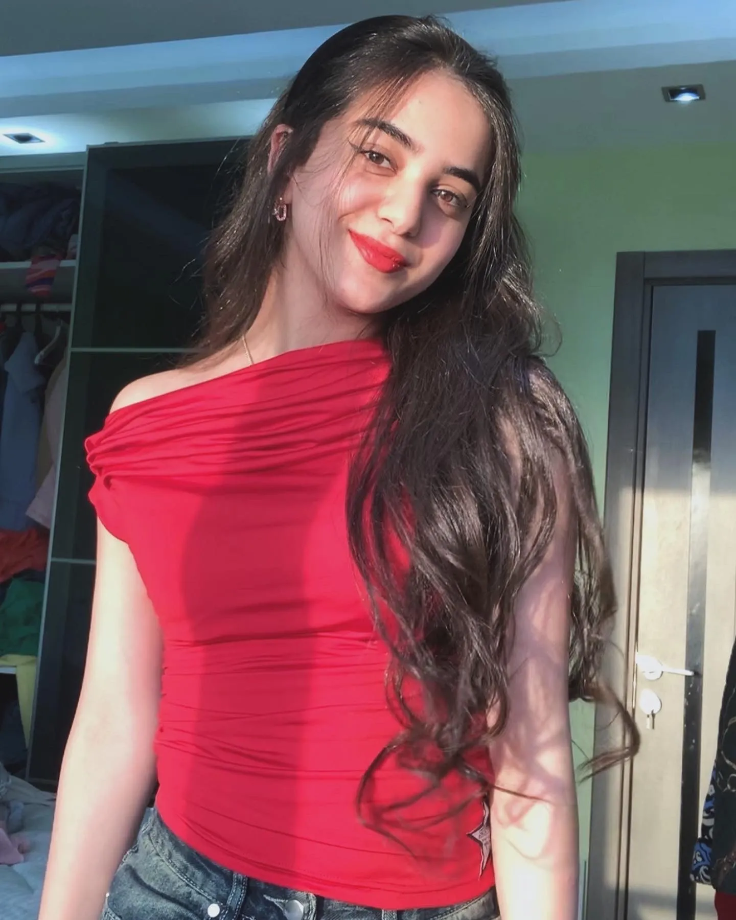 Red Shades One Shoulder Drappe Top