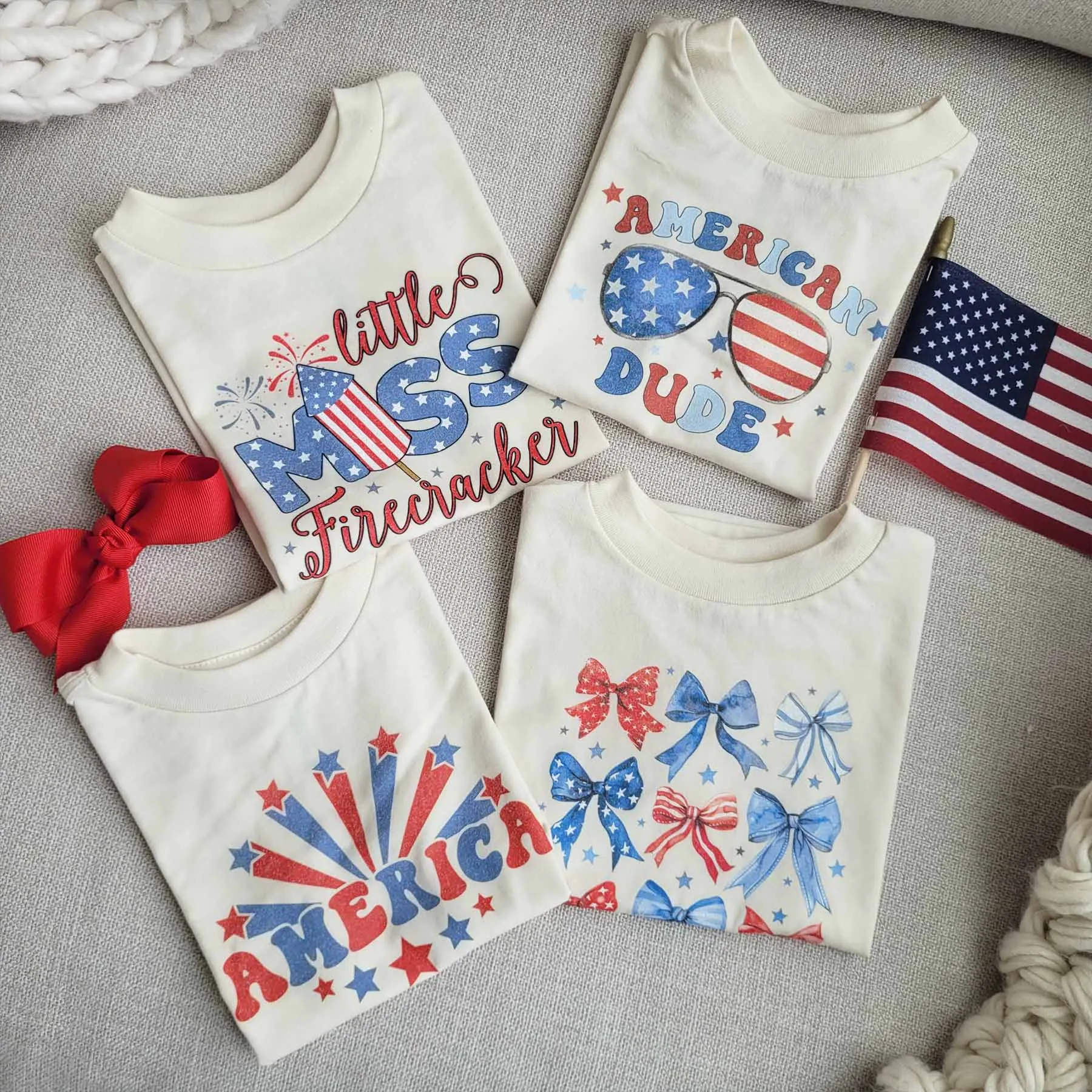Red, White, & Bows Kids Graphic Tee | Natural
