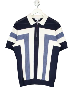 REISS Blue Textured Knit Polo Shirt UK L