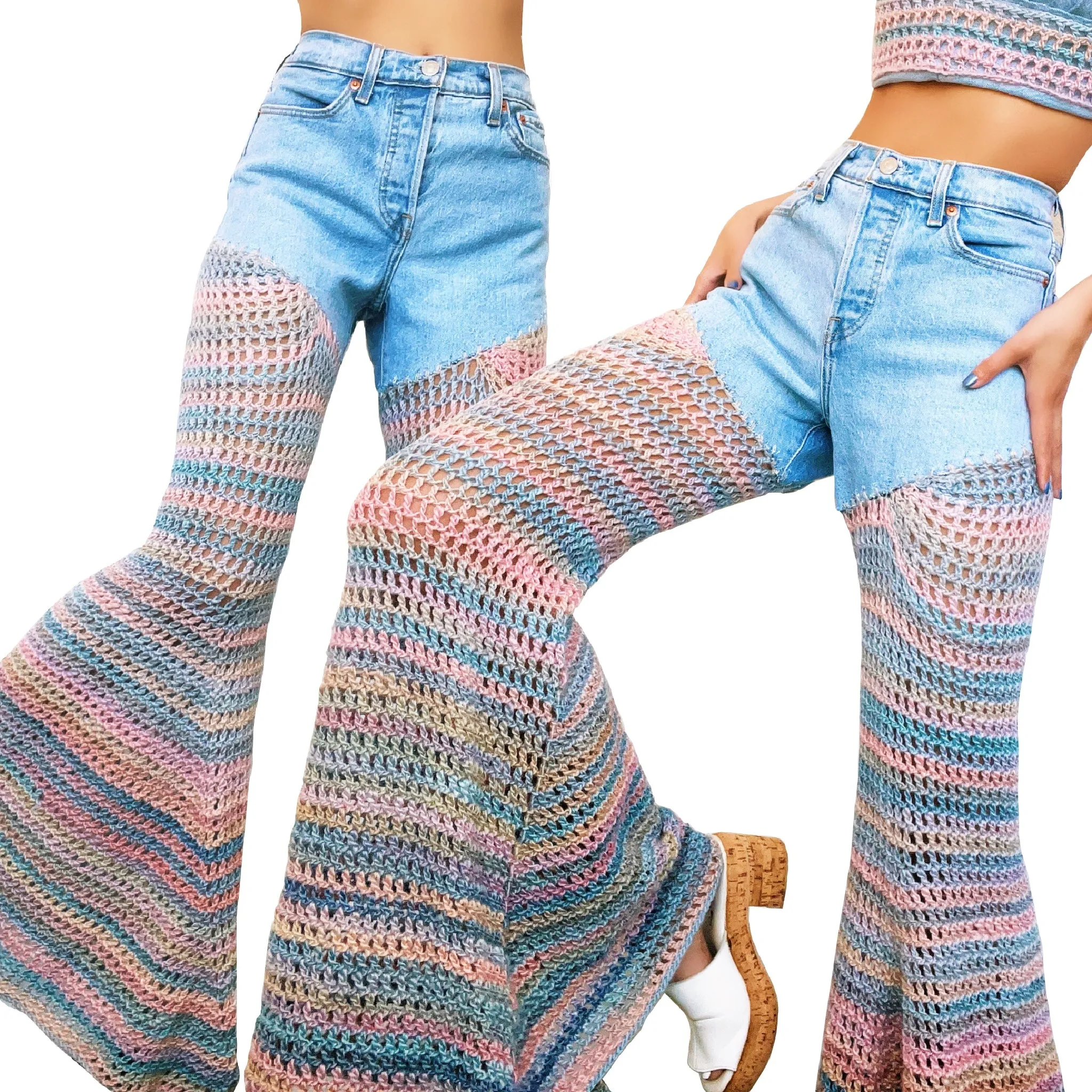 Reworked Cotton Candy Crochet Levi’s