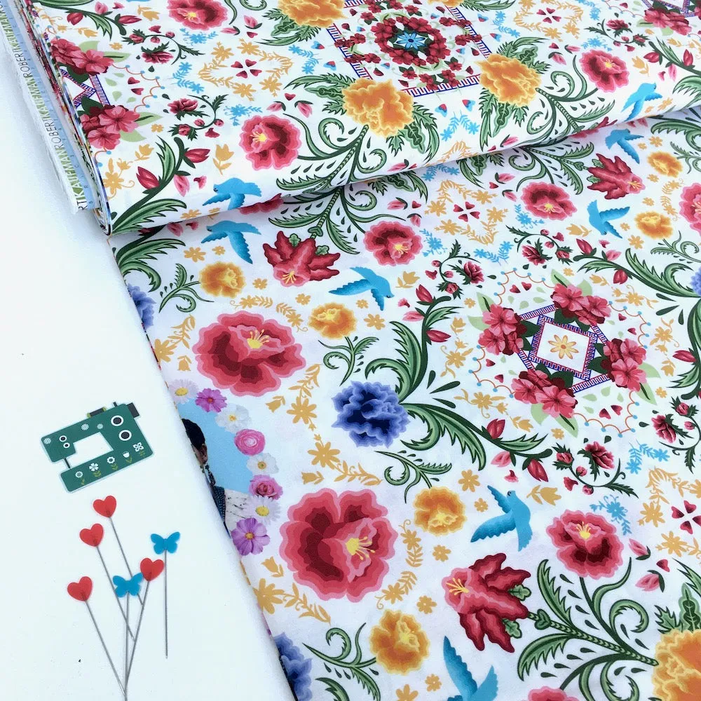 Robert Kaufman Licensed Frida Kahlo Floral Garden White (Per Metre)