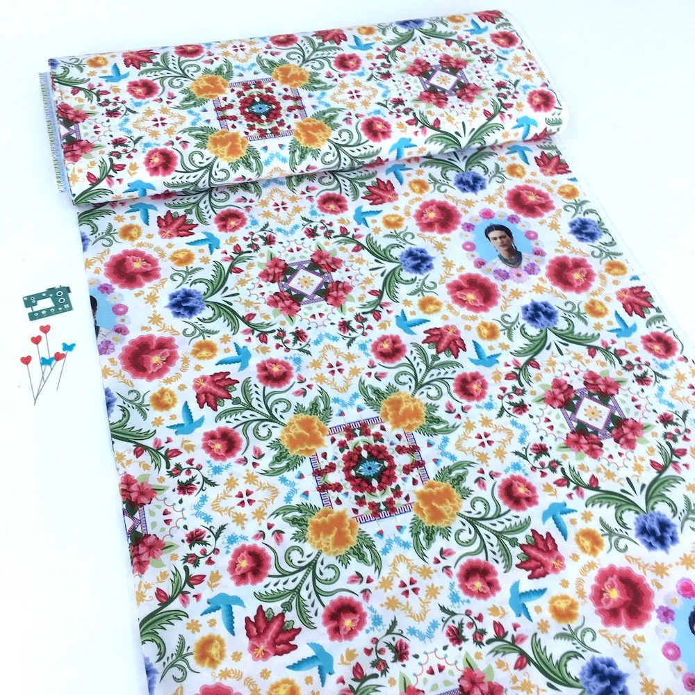 Robert Kaufman Licensed Frida Kahlo Floral Garden White (Per Metre)