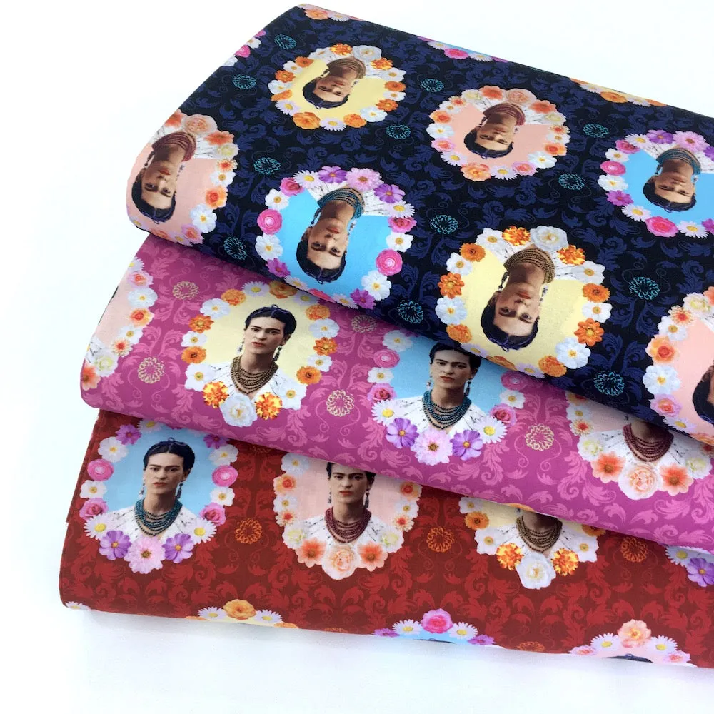 Robert Kaufman Licensed Frida Kahlo Flower Frames Midnight (Per Metre)