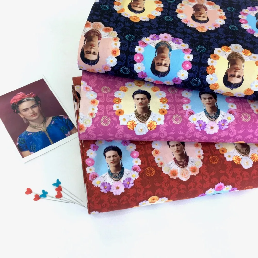 Robert Kaufman Licensed Frida Kahlo Flower Frames Midnight (Per Metre)