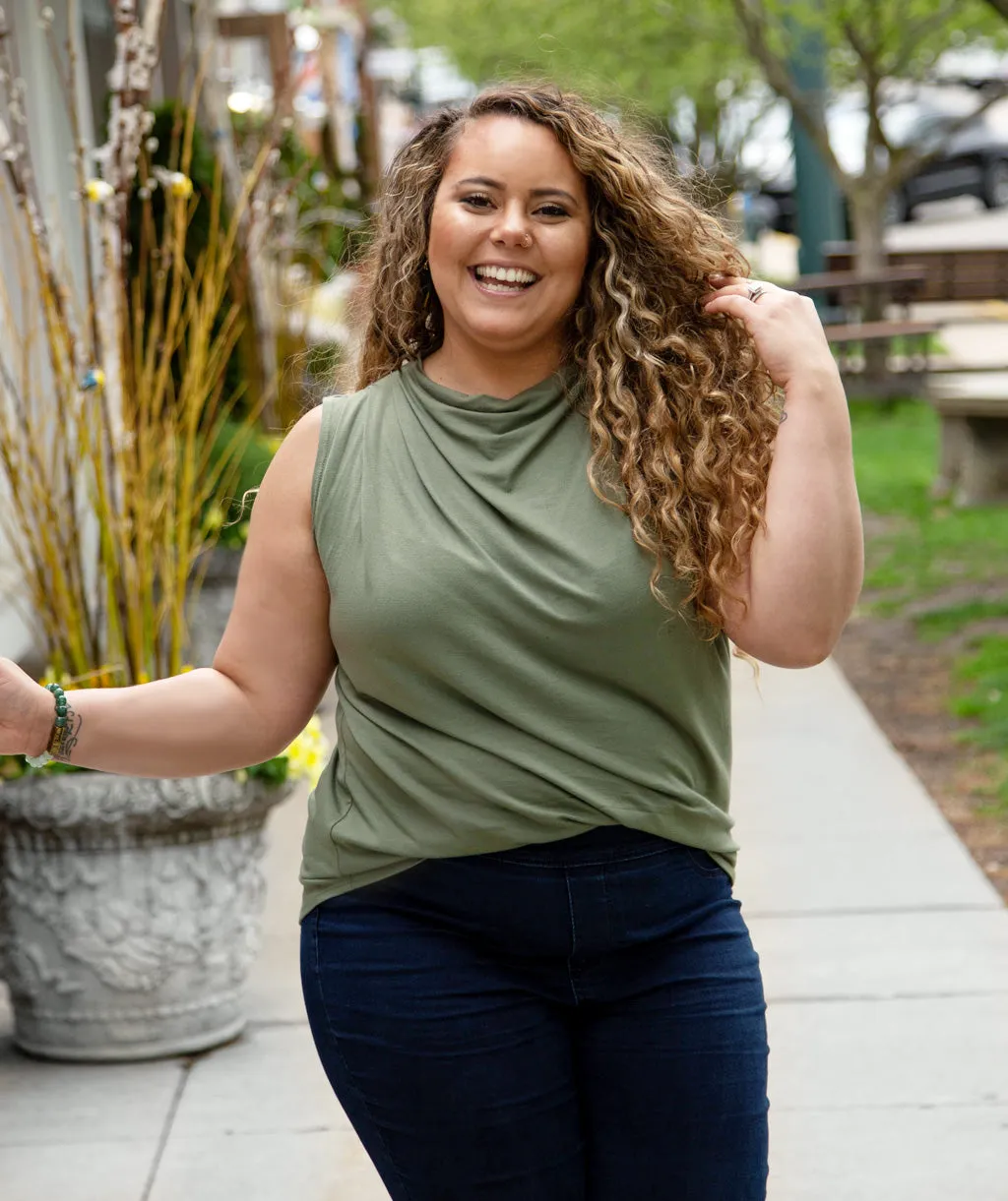 ROSETTA pleated tank in Light Olive