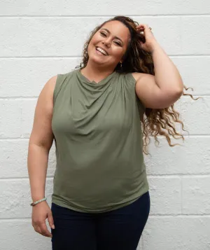 ROSETTA pleated tank in Light Olive