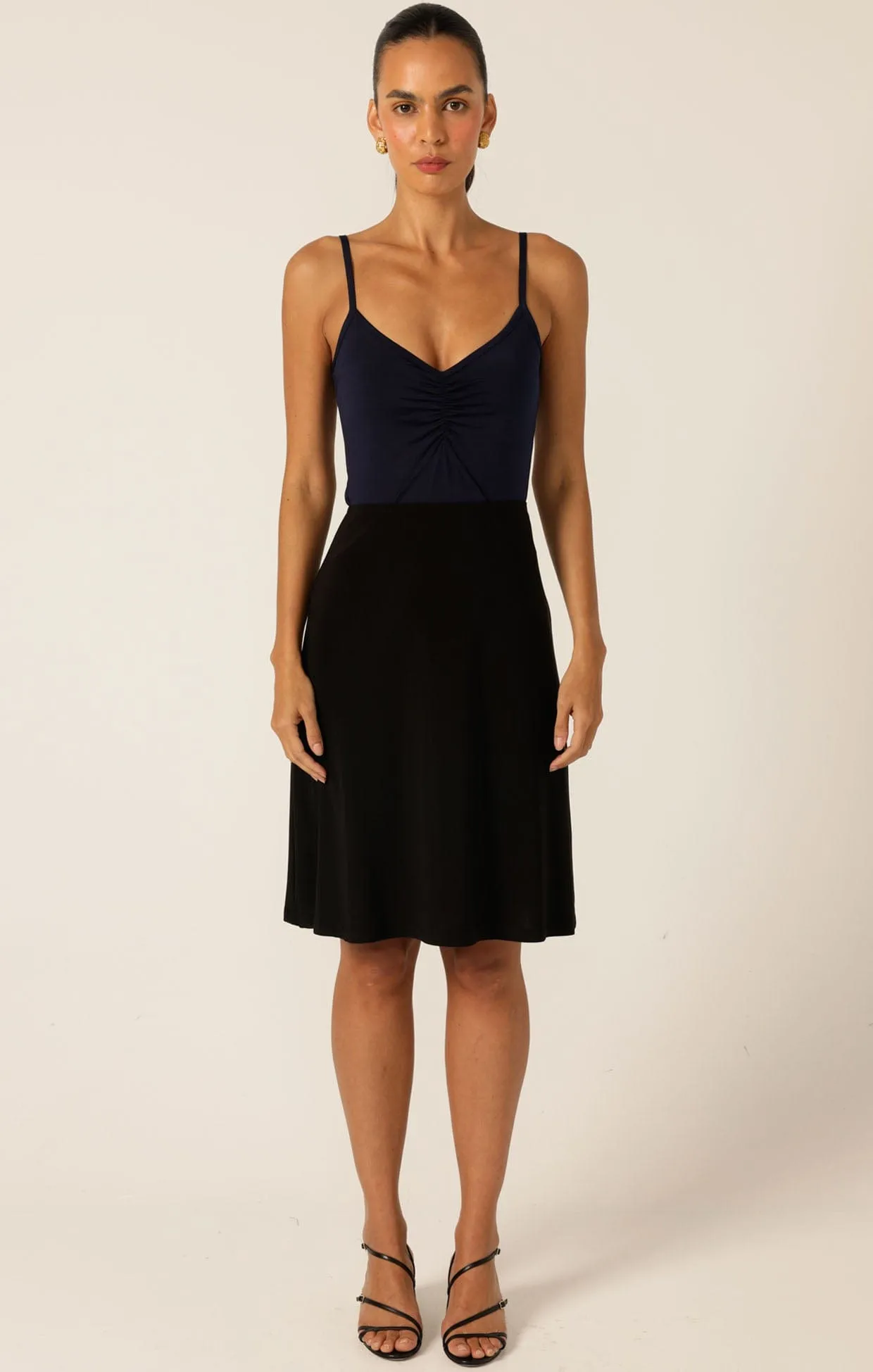 RUCHED GATHERED CAMI SLIP IN NAVY