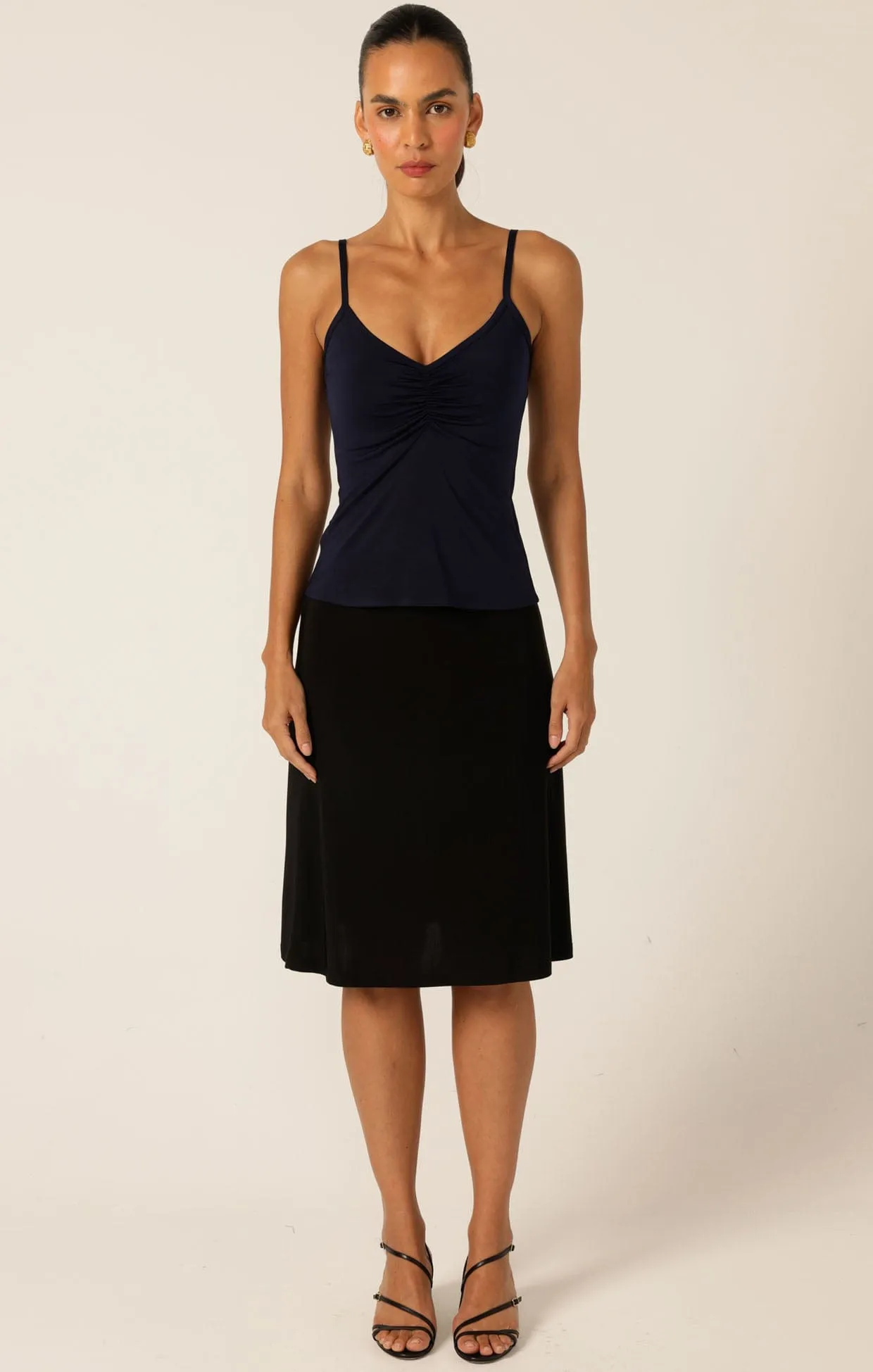 RUCHED GATHERED CAMI SLIP IN NAVY