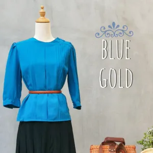 SALE ! | Teal Gold | Teal turquoise 70s pleated Vintage blouse
