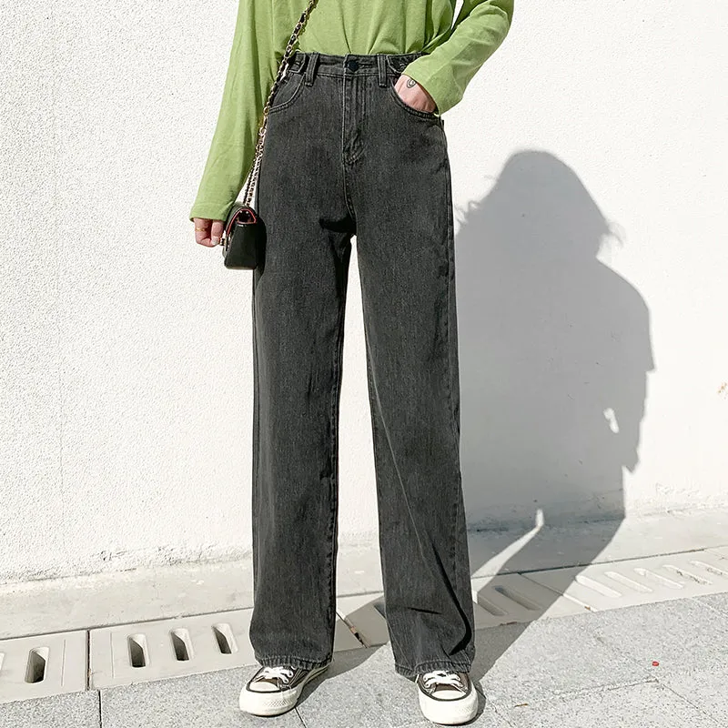 Sexy High Waist Loose Wide Leg Zipper Denim Pants