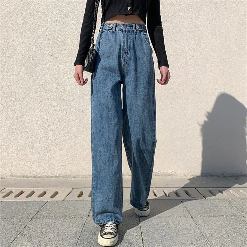 Sexy High Waist Loose Wide Leg Zipper Denim Pants