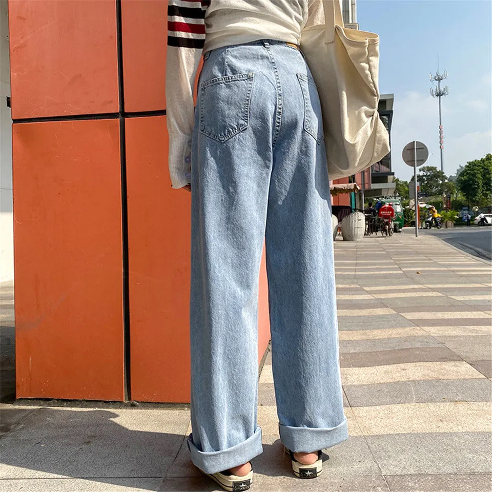 Sexy High Waist Loose Wide Leg Zipper Denim Pants