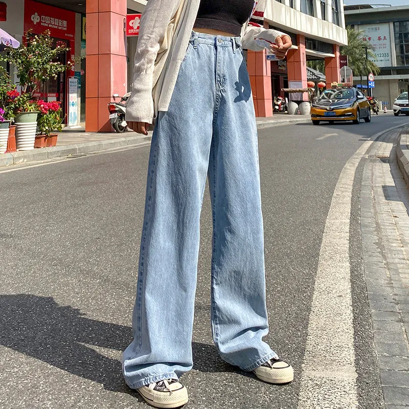 Sexy High Waist Loose Wide Leg Zipper Denim Pants