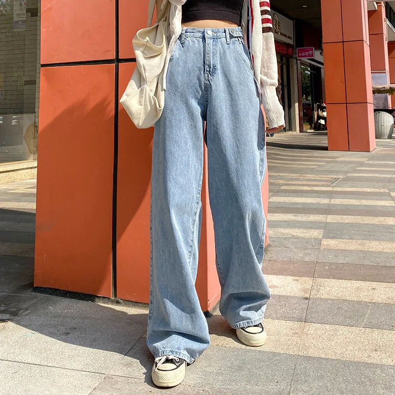 Sexy High Waist Loose Wide Leg Zipper Denim Pants