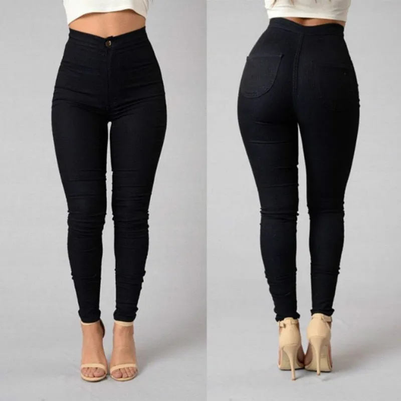 Sexy High Waist Plain Skinny Bodycon Denim Pants