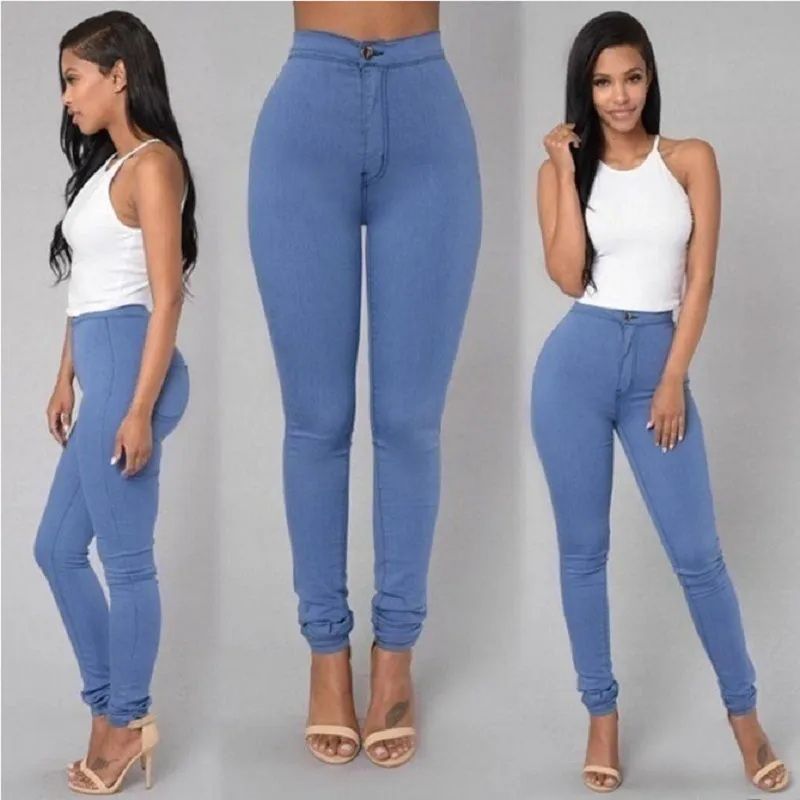 Sexy High Waist Plain Skinny Bodycon Denim Pants