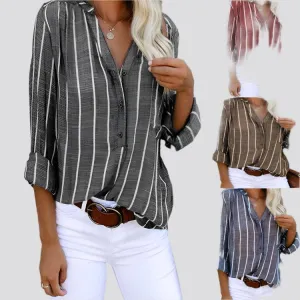 Simple And Fashionable Printed Striped Shirt For Women