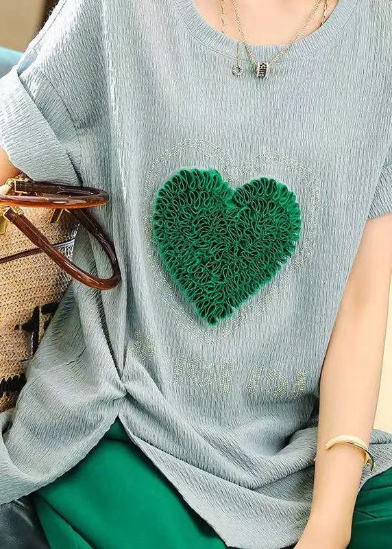 Simple Blue O-Neck loving Heart T Shirts Summer LY1523