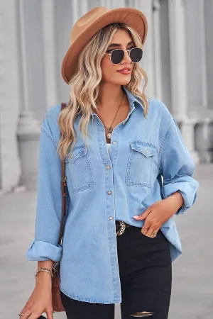 SIMPLE POCKET DENIM LONG SLEEVE SHIRT