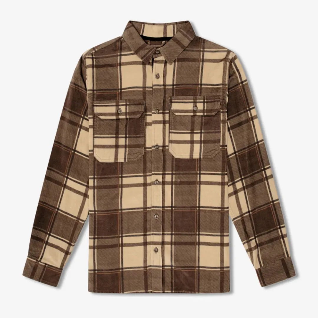 Simple | Sawyer Cord Long Sleeve Shirt | Cocoa Check
