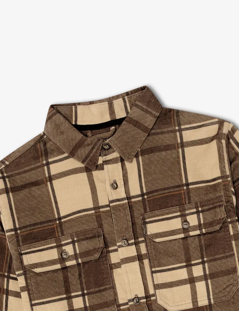 Simple | Sawyer Cord Long Sleeve Shirt | Cocoa Check
