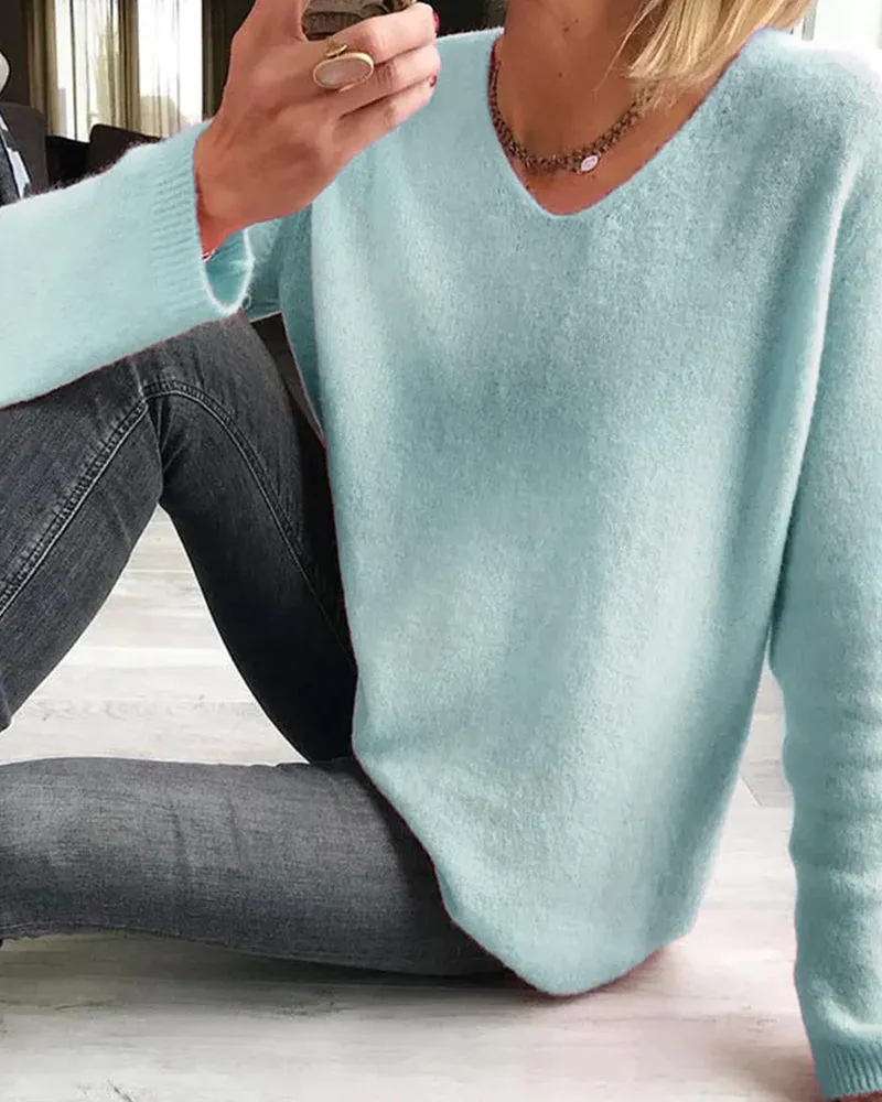 Simple solid color long-sleeve Sweater