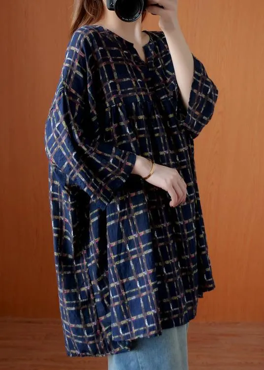 Simple v neck summer shirts Fashion Ideas blue plaid top